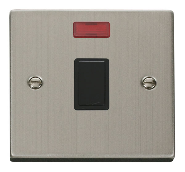 Click Deco Stainless Steel 20A Double Pole Switch with Neon VPSS623BK