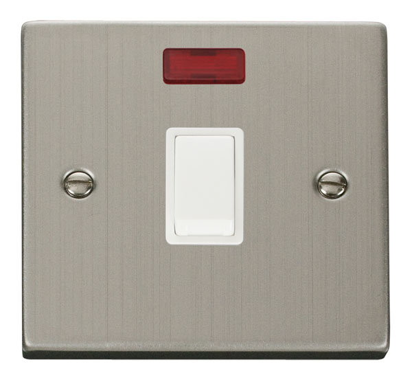 Click Deco Stainless Steel 20A Double Pole Switch with Neon VPSS623WH