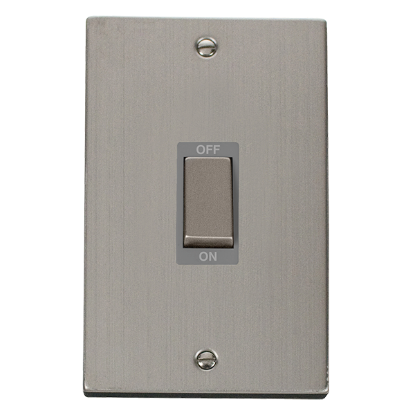 Click Deco Stainless Steel 2 Gang 45A Vertical Double Pole Switch VPSS502GY