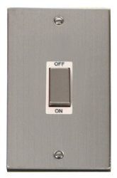 Click Deco Stainless Steel 2 Gang 45A Vertical Double Pole Switch VPSS502WH
