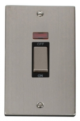 Click Deco Stainless Steel 2 Gang 45A Vertical Double Pole Switch with Neon VPSS503BK