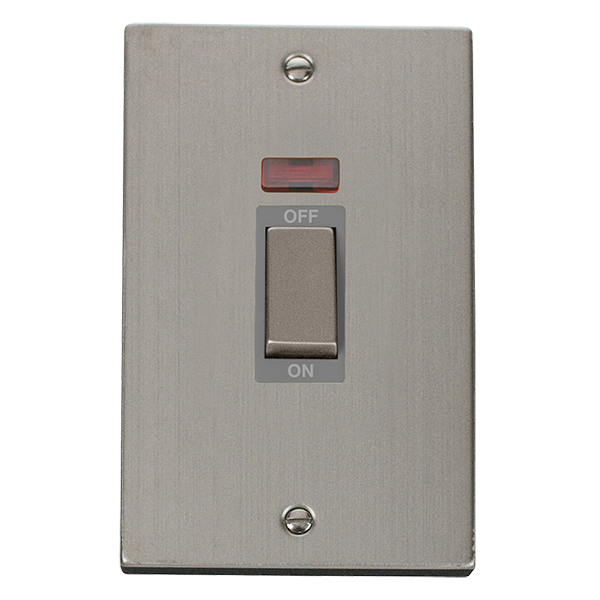 Click Deco Stainless Steel 2G 45A Vertical DP Switch VPSS503GY