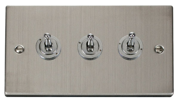 Click Deco Stainless Steel 3 Gang 2 Way Toggle Switch VPSS423