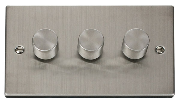 Click Deco Stainless Steel 3 Gang 2 Way Dimmer Switch VPSS153