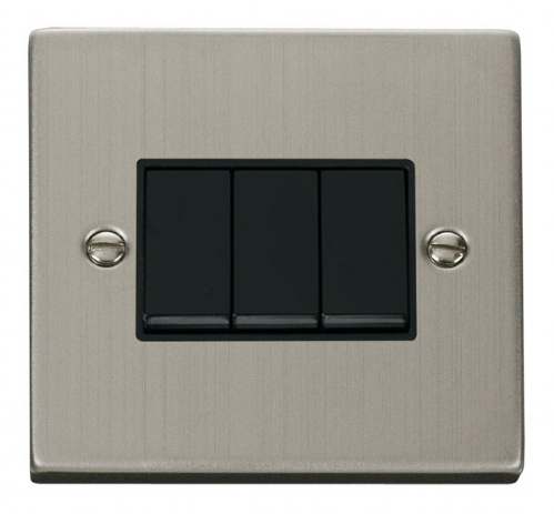 Click Deco Stainless Steel 3 Gang 2 Way Switch VPSS013BK