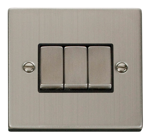 Click Deco Stainless Steel 3 Gang 2 Way Switch VPSS413BK