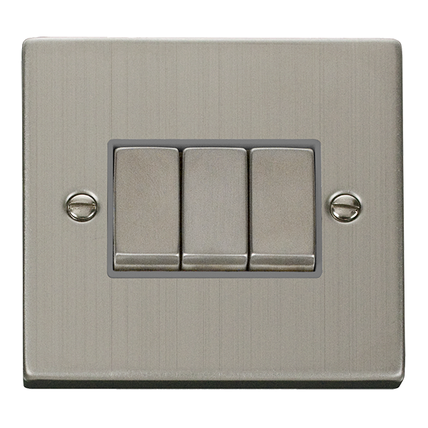 Click Deco Stainless Steel 3 Gang 2 Way Switch VPSS413GY