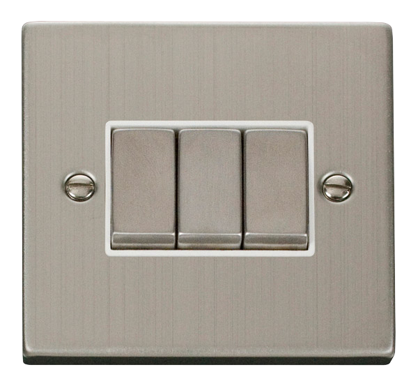 Click Deco Stainless Steel 3 Gang 2 Way Switch VPSS413WH