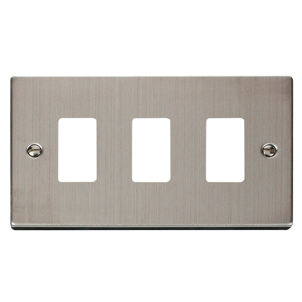 Click Deco Stainless Steel 3 Gang Grid Pro Front Plate VPSS20403