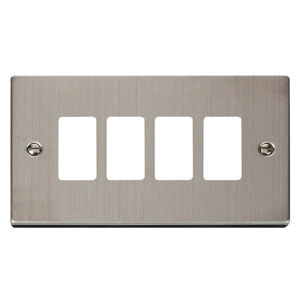 Click Deco Stainless Steel 4 Gang Grid Pro Front Plate VPSS20404