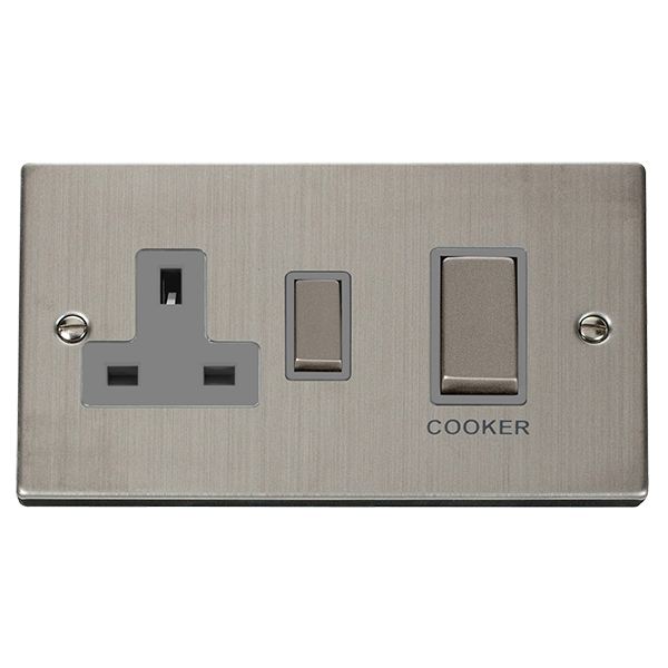 Click Deco Stainless Steel 45A Double Pole Switch with 13A Double Pole Switched Socket Outlet VPSS504GY
