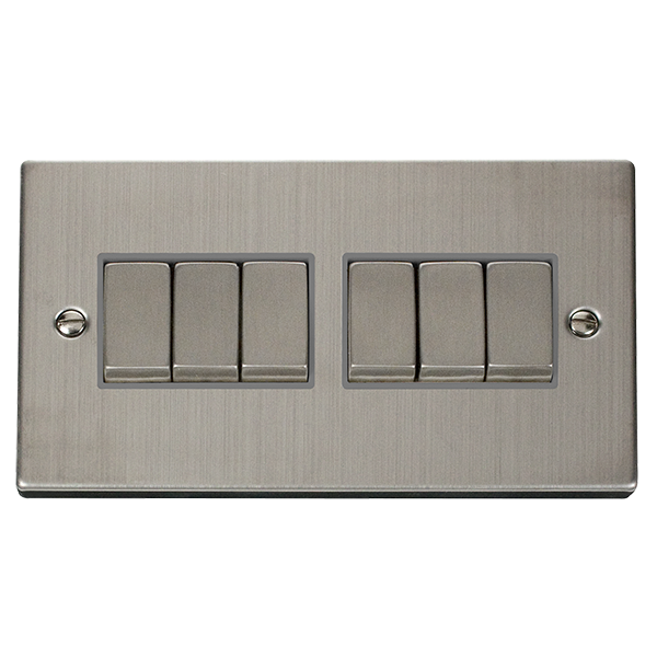 Click Deco Stainless Steel 6 Gang 2 Way Switch VPSS416GY