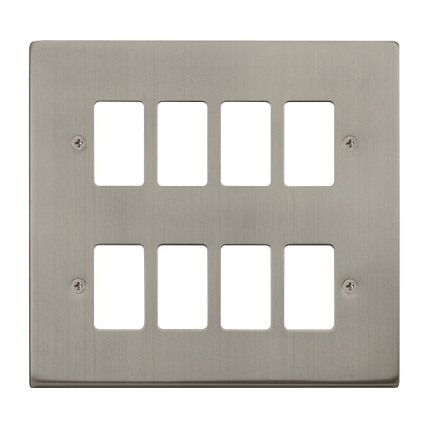 Click Deco Stainless Steel 8 Gang Grid Pro Front Plate VPSS20508