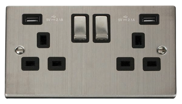 Click Deco Stainless Steel Twin USB Double Socket VPSS580BK