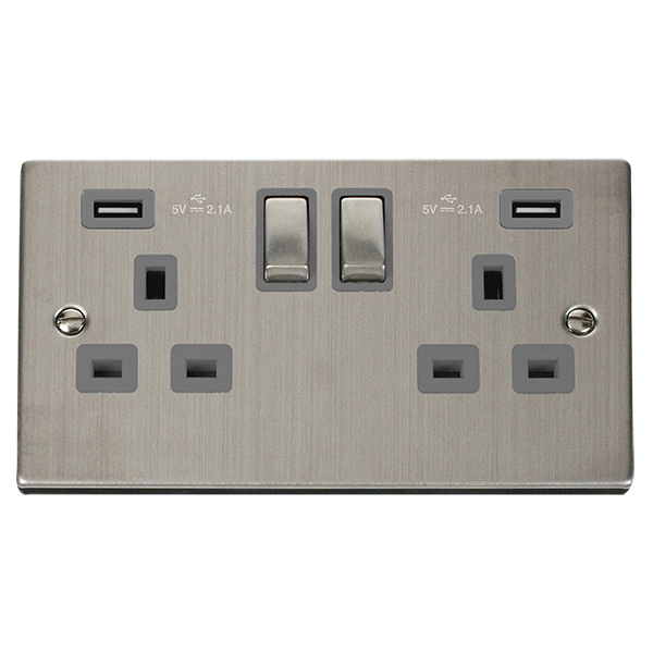 Click Deco Stainless Steel Twin USB Double Socket VPSS580GY