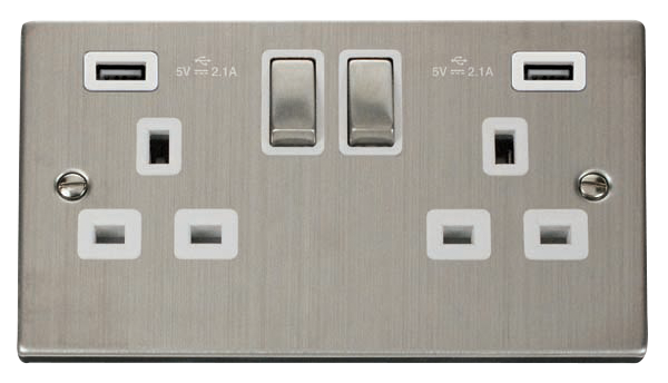 Click Deco Stainless Steel Twin USB Double Socket VPSS580WH