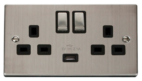 Click Deco Stainless Steel USB Double Switched Socket VPSS570BK