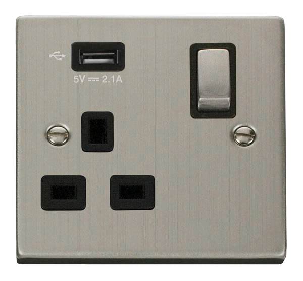 Click Deco Stainless Steel USB Single Switched Socket VPSS571UBK