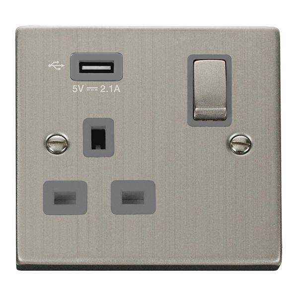 Click Deco Stainless Steel USB Single Switched Socket VPSS571UGY