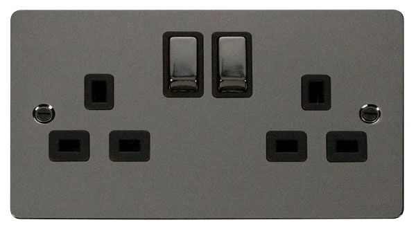 Click Define Black Nickel 13A Double Switched Socket FPBN536BK