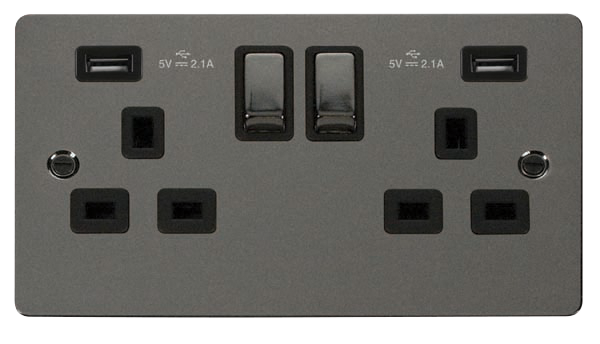 Click Define Black Nickel Twin USB Double Socket FPBN580BK
