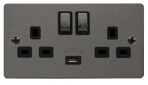Click Define Black Nickel USB Double Switched Socket FPBN570BK