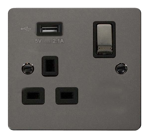 Click Define Black Nickel USB Single Switched Socket FPBN571UBK