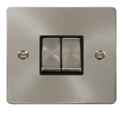 Click Define Brushed Steel 2 Gang 2 Way Switch FPBS412BK