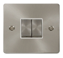 Click Define Brushed Steel 2 Gang 2 Way Switch FPBS412WH