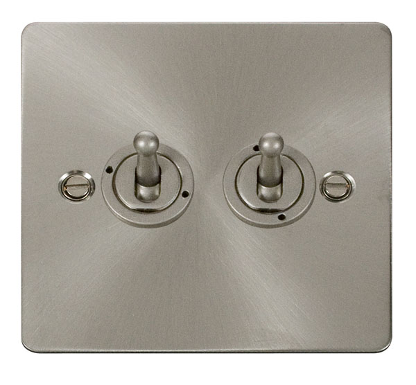Click Define Brushed Steel 2 Gang 2 Way Toogle Switch FPBS422