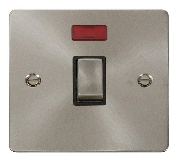 Click Define Brushed Steel 20A Double Pole Switch Neon FPBS723BK