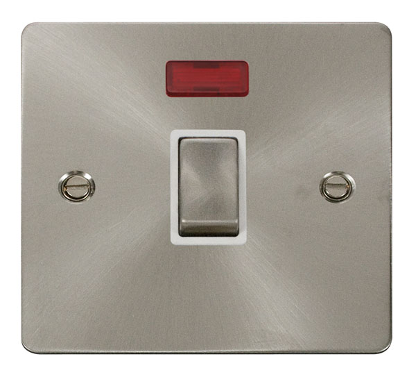 Click Define Brushed Steel 20A Double Pole Switch Neon FPBS723WH