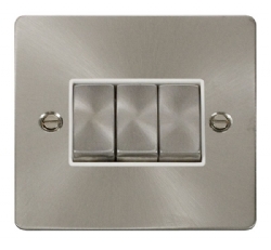 Click Define Brushed Steel 3 Gang 2 Way Switch FPBS413WH