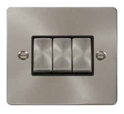 Click Define Brushed Steel 3 Gang 2 Way Switch FPBS413BK