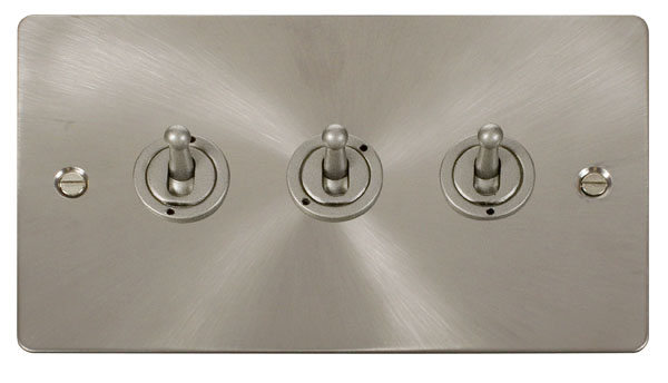 Click Define Brushed Steel 3 Gang 2 Way Toogle Switch FPBS423