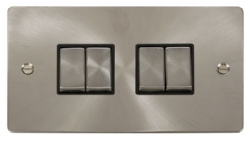 Click Define Brushed Steel 4 Gang 2 Way Switch FPBS414BK
