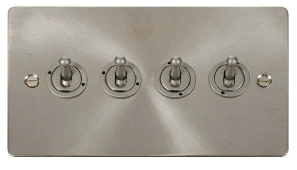 Click Define Brushed Steel 4 Gang 2 Way Toogle Switch FPBS424