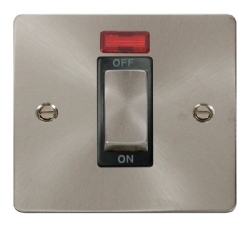 Click Define Brushed Steel 1 Gang 45A Double Pole Switch with Neon FPBS501BK
