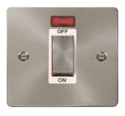 Click Define Brushed Steel 1 Gang 45A Double Pole Switch with Neon FPBS501WH