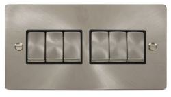 Click Define Brushed Steel 6 Gang 2 Way Switch FPBS416BK