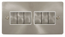 Click Define Brushed Steel 6 Gang 2 Way Switch FPBS416WH