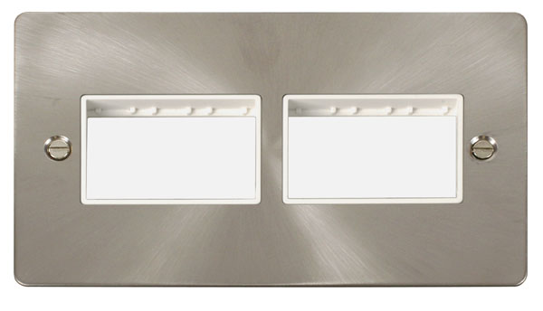 Click Define Brushed Steel Double Plate 6 Gang Aperture FPBS406WH