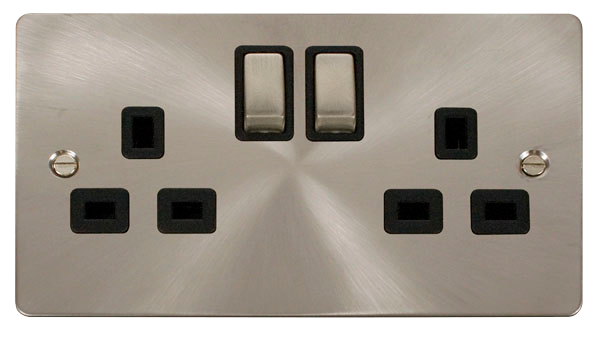 Click Define Brushed Steel Double Switched Socket FPBS536BK