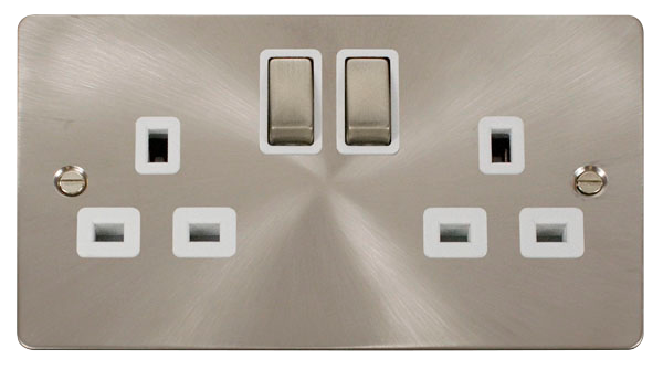 Click Define Brushed Steel Double Switched Socket FPBS536WH