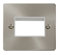 Click Define Brushed Steel Single Plate 3 Gang Aperture FPBS403WH