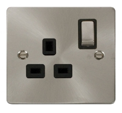 Click Define Brushed Steel Single Switched Socket FPBS535BK