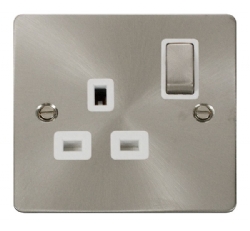 Click Define Brushed Steel Single Switched Socket FPBS535WH