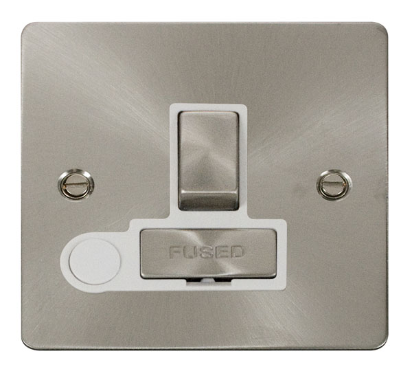 Click Define Brushed Steel Switched Fused Spur with Flex Outlet FPBS551WH