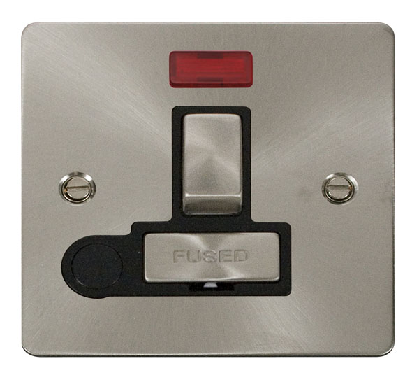 Click Define Brushed Steel Switched Spur with Neon and Flex Outlet FPBS552BK