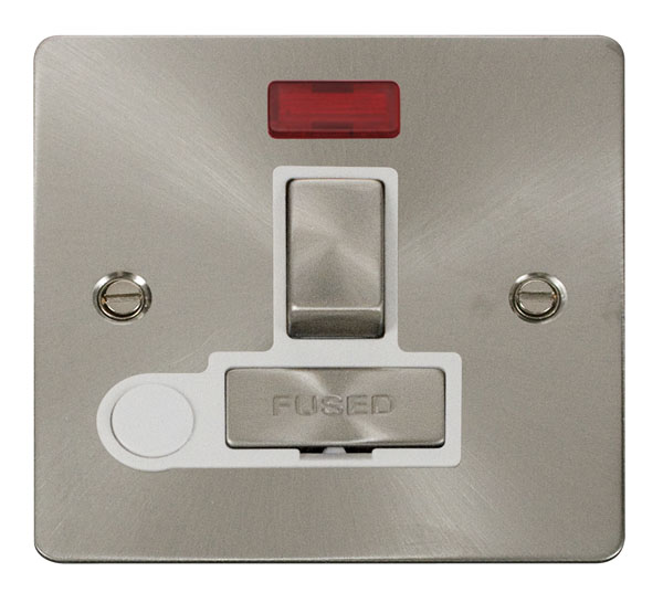 Click Define Brushed Steel Switched Fused Spur with Neon and Flex Outlet FPBS552WH